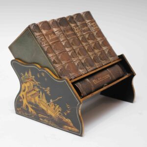 9087 Asprey Miniature Leather Bound Reference Library in a Chinoiserie Trough Published 1924