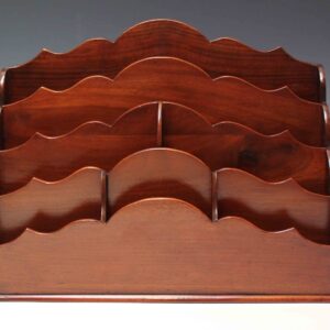 Victorian Solid Flame Mahogany Stationery Letter Rack with Scolloped Top