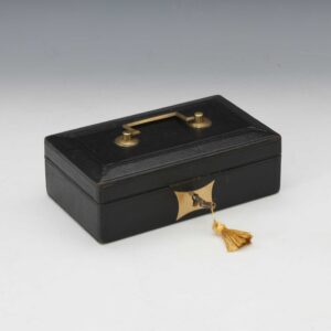 9295 A Black Morocco Leather Clad Money Safe in the form of a Miniature Despatch Box C 1880