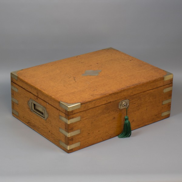 A Large Victorian Brass Bound Solid Oak Documents Box with Side Handles ...